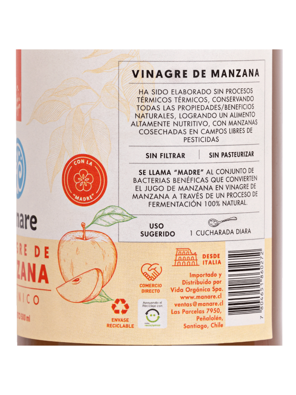 Vinagre De Manzana Crudo 100% Orgánico 500 ml Con La Madre 3