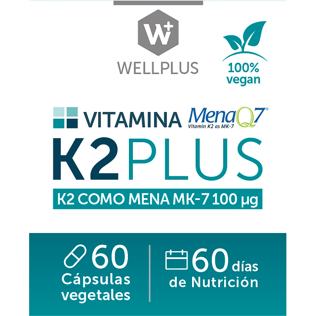 Wellplus Vitamina K2 Plus 60 Mk7 100 Mg Salud Osea Cardio
