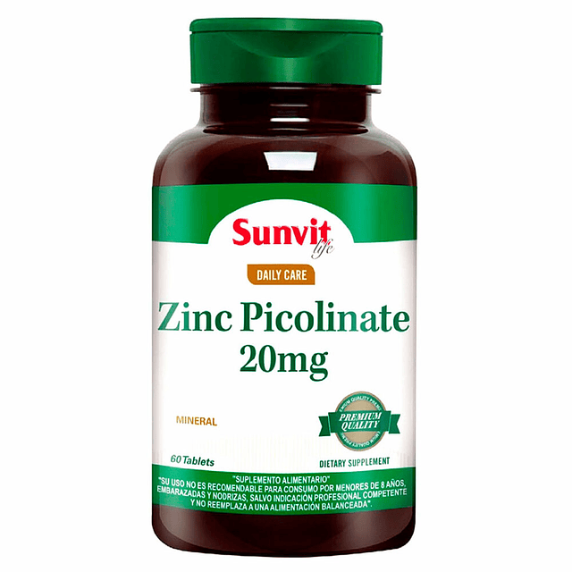 Zinc Picolinato 20 Mg Sunvit Inmune Defensas Minerales Piel