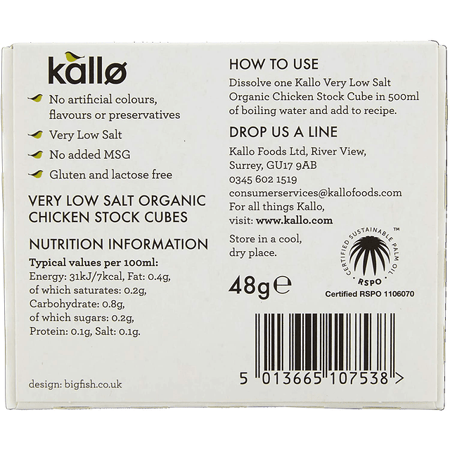 Caldo Concentrado Pollo Organico Kallo Sin Gluten Bajo Sal