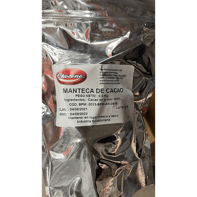 Manteca De Cacao Chocono Premium Middle Of The World 500g.