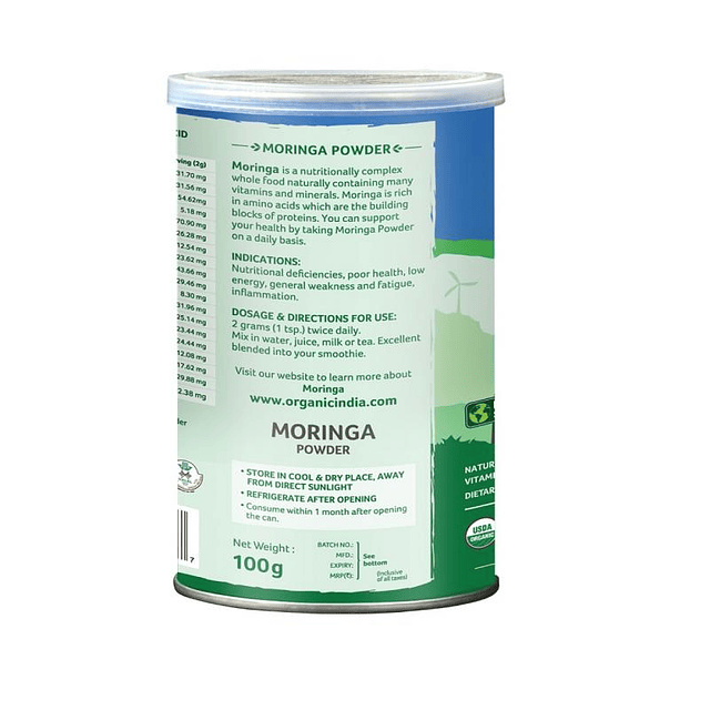Moringa Organic India 100g Nutrientes Antioxidante Aminoacidos