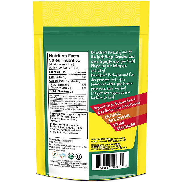 Doypack Caramelos Acidos Limon Sin Azucar Organico Fibra 57g Favorito