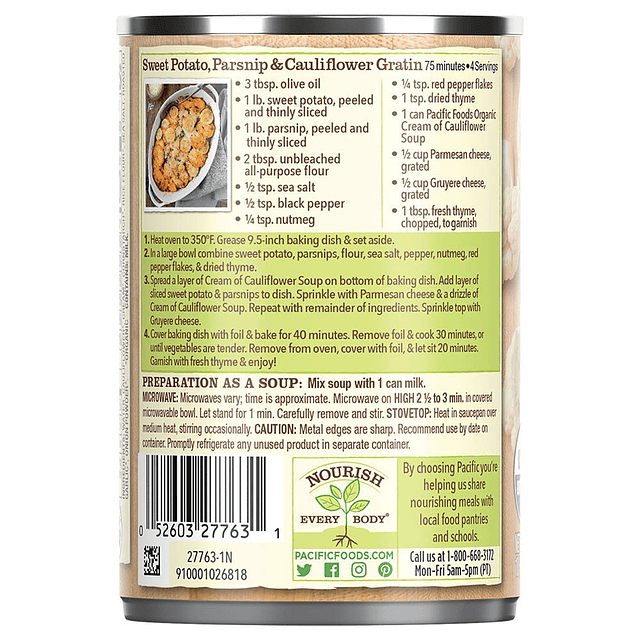 Sopa Condensada Crema De Coliflor Organica Sin Gluten 298g