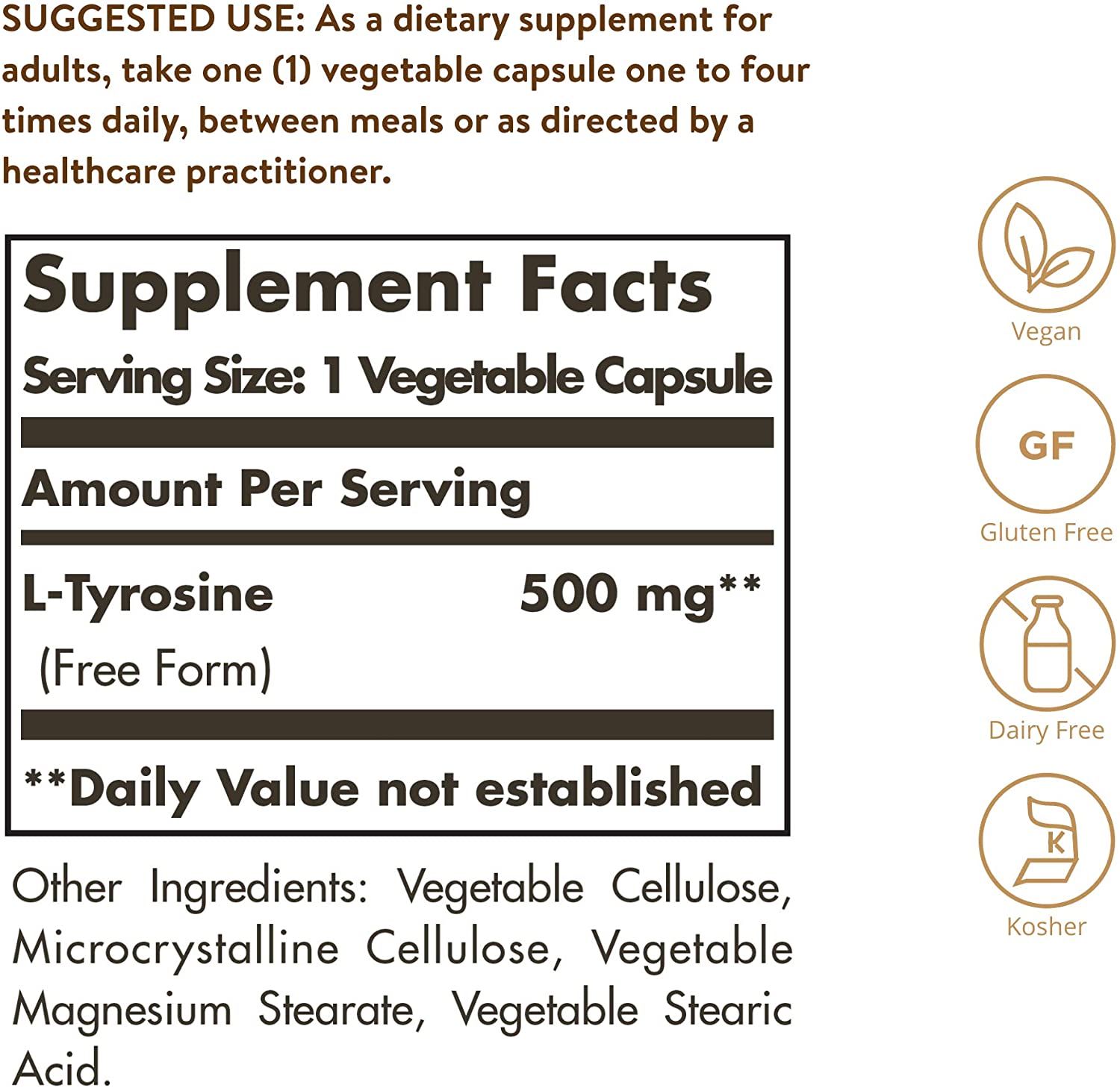 L Tyrosina 500 Mg Aminoacido 50 Capsulas Vegetales Solgar 2