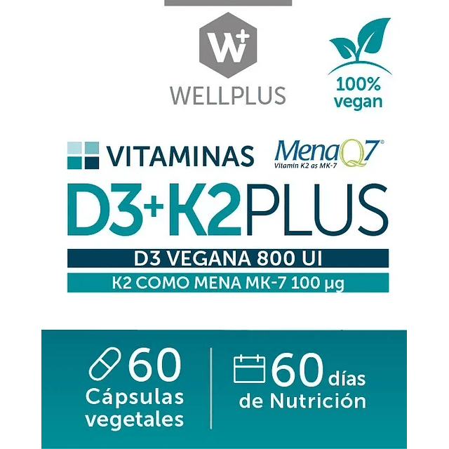 Wellplus D3 K2 Plus 60 D3 Vegana K2 Mena Salud Osea Y Cardio