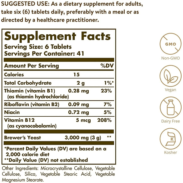 Levadura De Cerveza Complejo Vitamina B Solgar 250 Tabletas BREWERS YEAST