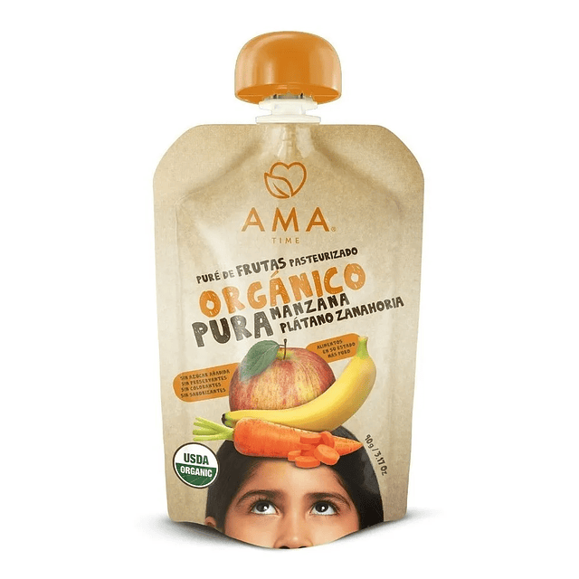 Pure Manzana Platano Zanahoria Organico 90 Gramos Ama