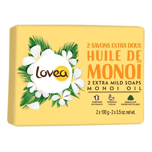 Jabon Extra Suave Aceite Monoi 2x 100 Gr Lovea Organico