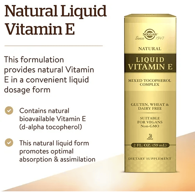 Vitamina E Liquida Natural 59ml Aceite Gluten Free Solgar