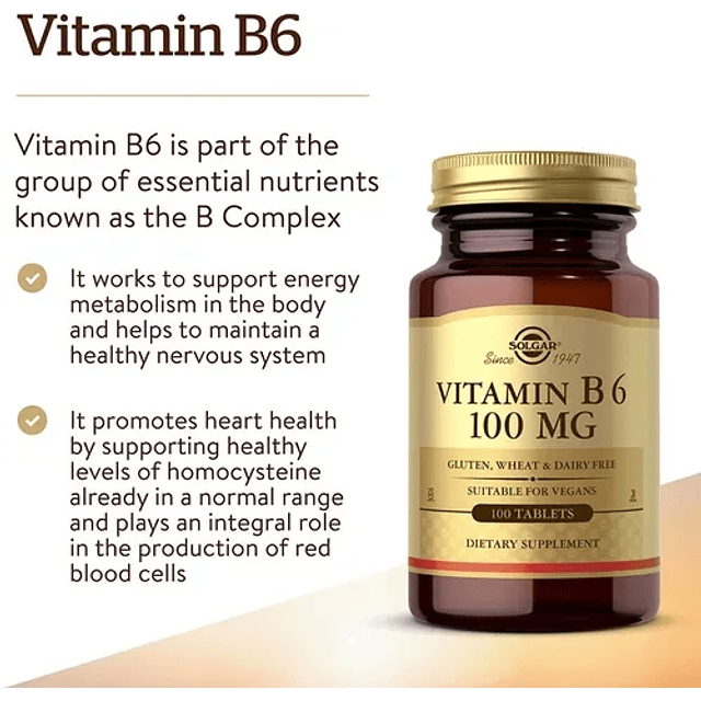 Vitamina B6 50 Mg 100 Comprimidos Solgar Metabolismo Energia