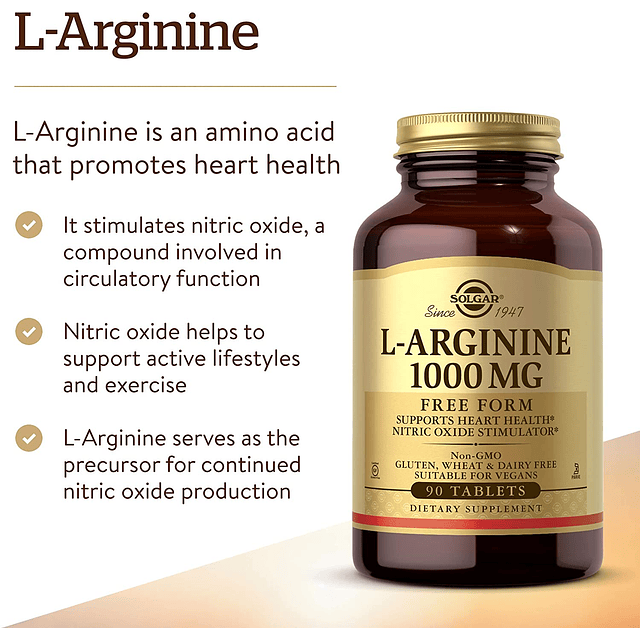 L Arginina 1000 Mg Aminoacido 90 Tabletas Free Form Solgar