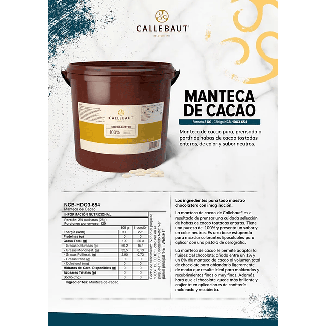 Manteca De Cacao Belga Balde 3 Kgs Cocoa Butter Callebaut