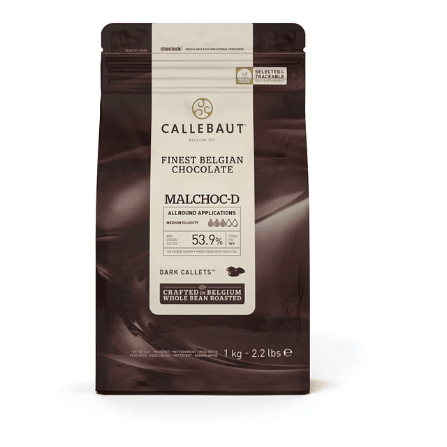 Chocolate Belga Callebaut Sin Azucar añadida Malchoc 1 Kg. Chips