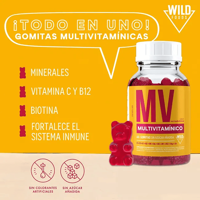 Gomitas Multi Vitaminicas Sin Azucar 60 Unidades Wild Foods