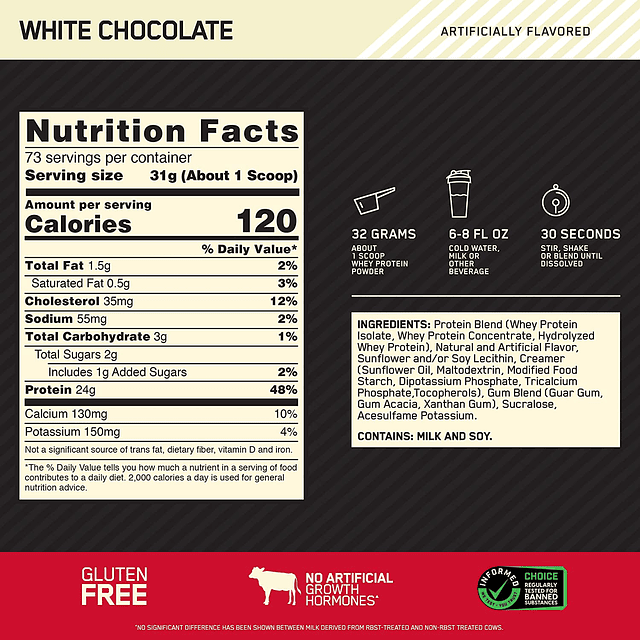 Whey Gold Standard 5lbs White Chocolate 2.27 Kg 73 Serv ON OPTIMUN NUTRITION