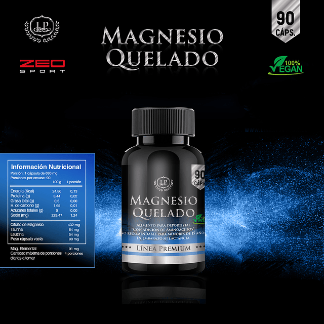 Lp Magnesio Quelado 90 Capsulas 3 Meses Previene Calambres