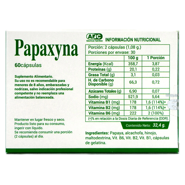 Anc Papaxyna Papaya Alcachofa Hinojo Digestivo 60 Capsulas