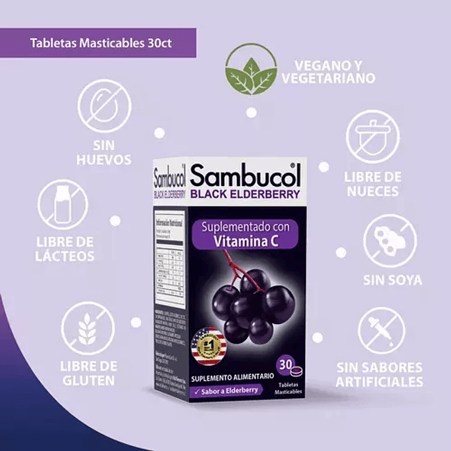 Sambucol Sauco Negro Vitamina C 30 Tabletas Masticables Usa