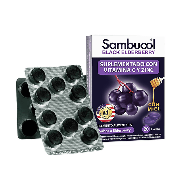 Sambucol Black Elderberry Masticable Miel Zinc Vit C 20 Tabs