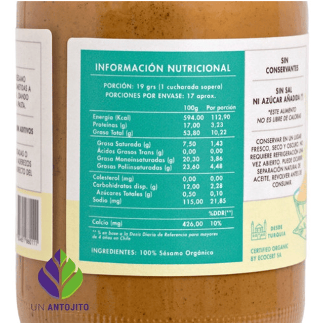 Tahini O Mantequilla De Sesamo Organico 330 G