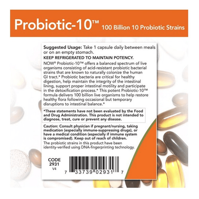 Probiotico 10 Cepas 100 Billones Now Flora Intestinos Sanos