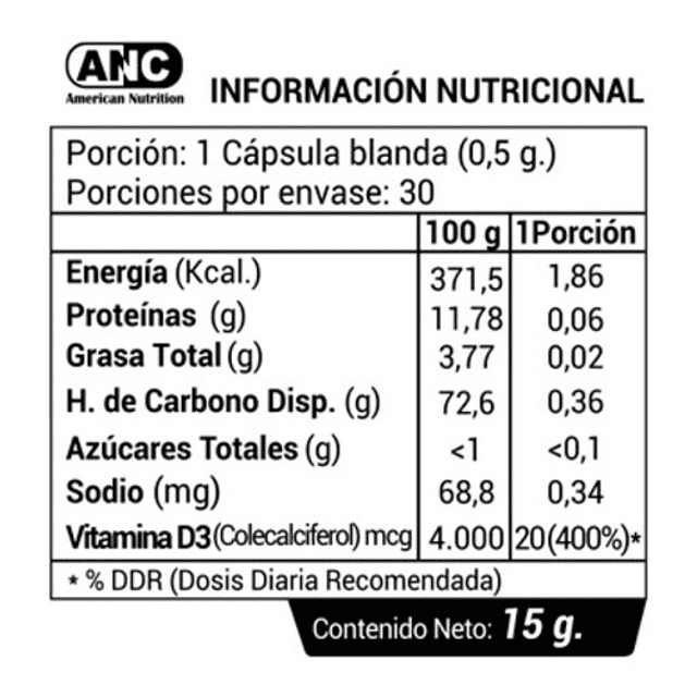 Vitamina D3 800 Ui 30 Capsulas Anc.