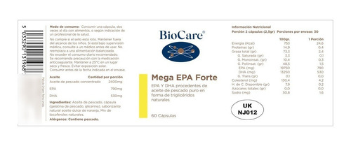 Biocare Omega 3 Mega Epa 60 Cap Cerebro Salud Cardiovascular 2