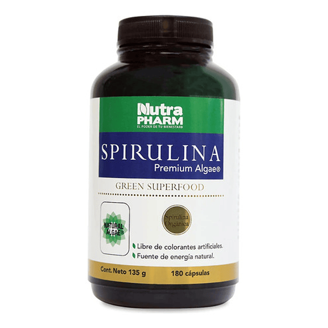 Spirulina Organica Premium Nutrapharm 180 Caps Saciedad