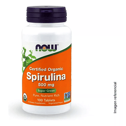 Spirulina 100% Organica 500 Mg X 100 Tabletas Now  Sin Sabor