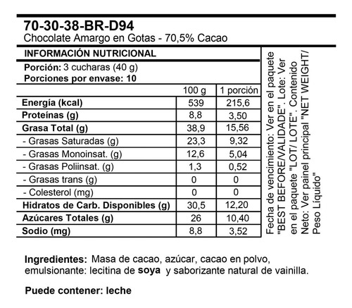 Chocolate Amargo 70% Callebaut 400 Gr. 3