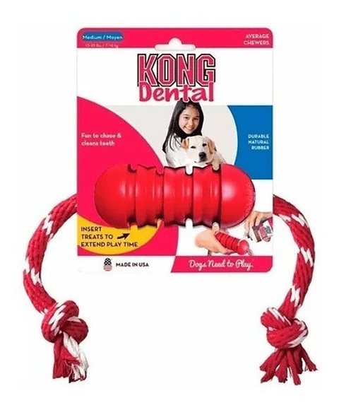 Juguete Mordillo Con Soga Para Perros Kong Dental Medium Color Rojo