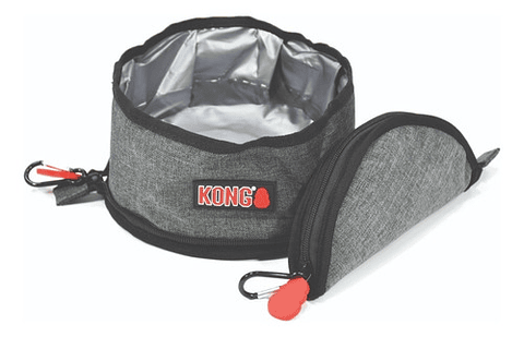 Kong Plato Plegable Portatil 2litros Para Perros Viaje Gris