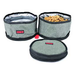 Kit Platos Plegables Agua Y Comida Para Viajes Perros Kong Color Gris