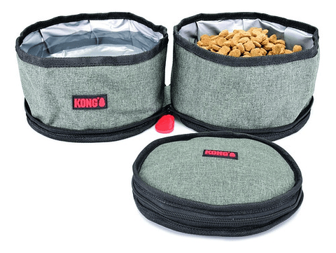 Kit Platos Plegables Agua Y Comida Para Viajes Perros Kong Color Gris
