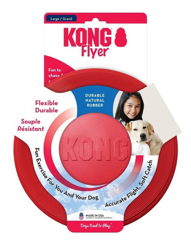 Kong Flyer Fresbee L Color Rojo Durable Flexible  1