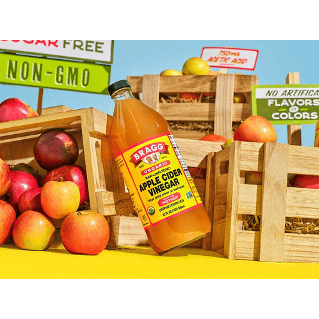 Vinagre Sidra De Manzana Orgánico Con La Madre Bragg 473 Ml