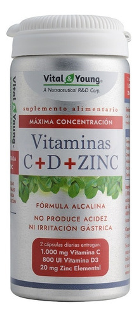 Vitamina C + D + Zinc 60 Capsulas Libre De Alergenos
