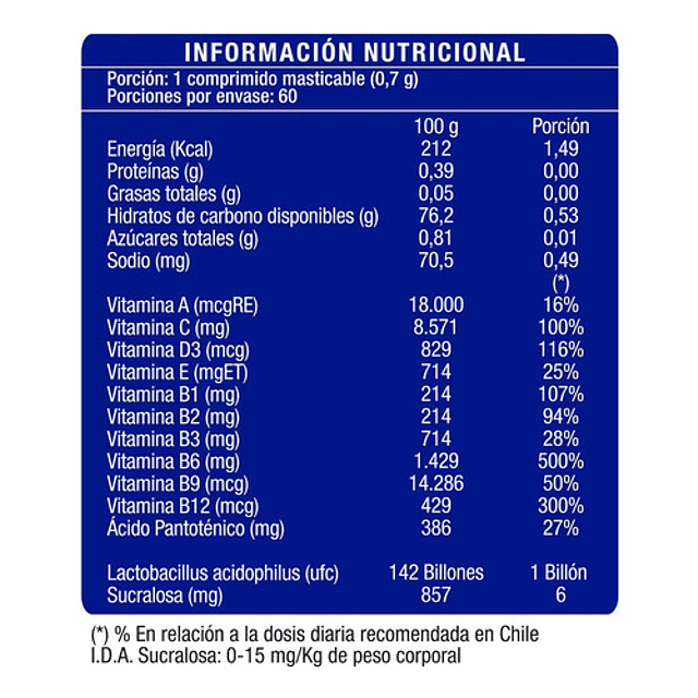 Multivitamínico + Probióticos X 60 Comp. Sabor Sin Sabor