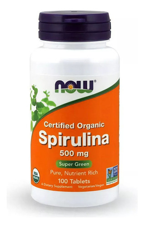 Spirulina 100% Organica 500 Mg X 100 Tabletas Now Sin Sabor