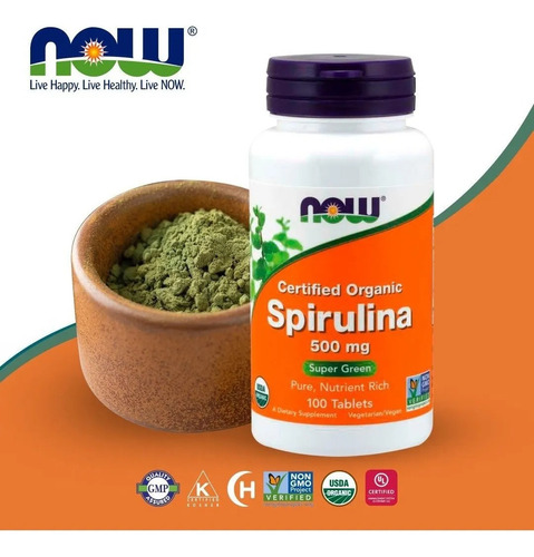 Spirulina 100% Organica 500 Mg X 100 Tabletas Now Sin Sabor 3