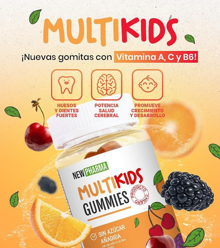 Newpharma Gomitas Multivitaminicas Niños Sin Azucar 60 Unid Sabor Frutal 3