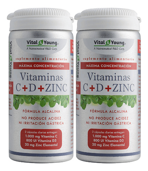 Pack Vitamina C + D + Zinc 2 Meses Formula Alcalina 120 Caps