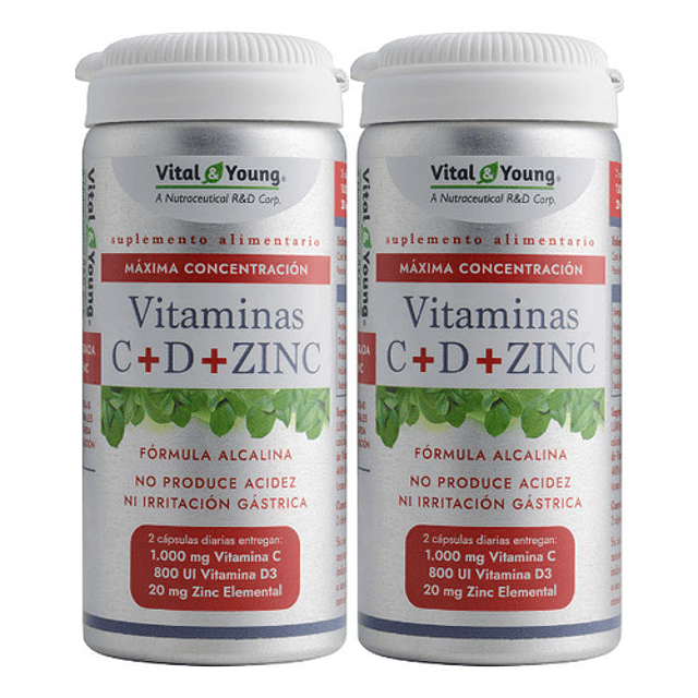 Pack Vitamina C + D + Zinc 2 Meses Formula Alcalina 120 Caps