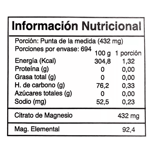 Citrato De Magnesio Puro  En Polvo X 300 Gramos Sin Sabor