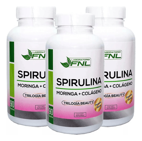 Spirulina + Moringa + Colágeno Pack 3 Un 270 Cáps. 550 Mg FNL