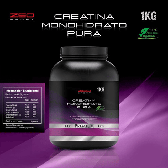 Creatina Monohidrato Pura 1 K Zeo Sport 200 Porciones