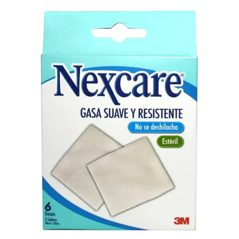 Gasa Suave y Resistente 10 cm x 10 cm x 6 Gasas Nexcare 