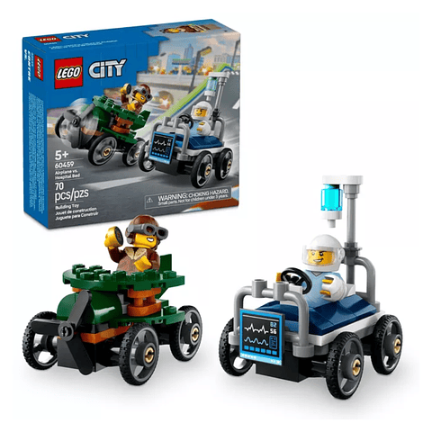 Lego City Pack Coche Carreras Avion vs Cama de Hospital 5años+