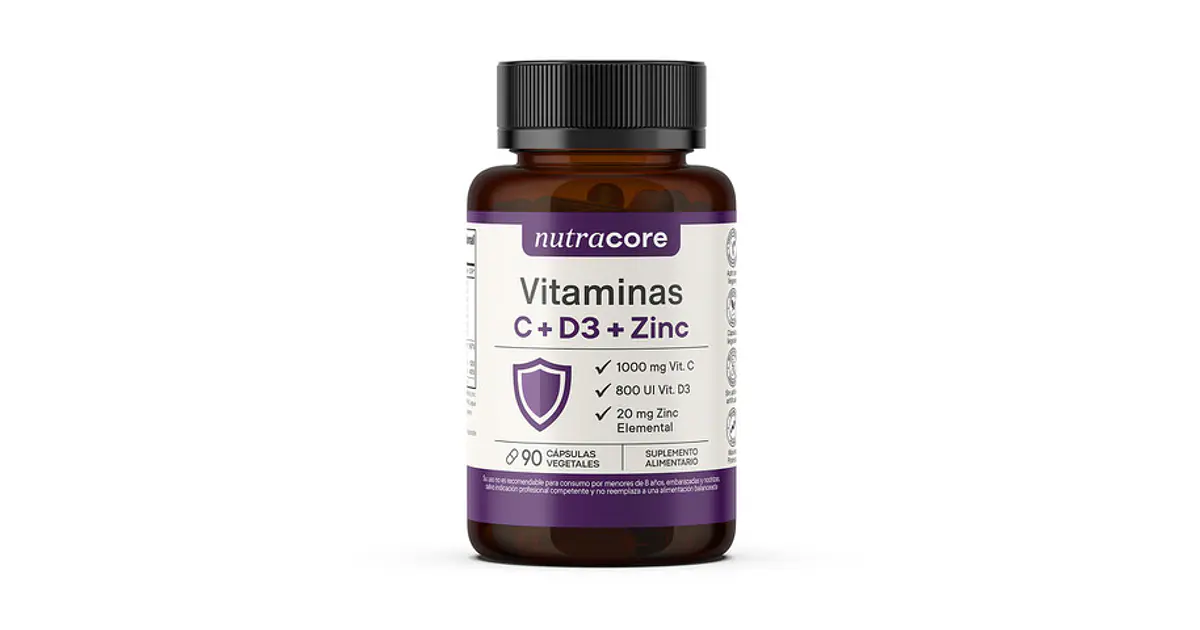 Vitaminas C + D3 + Zinc - 90 Cápsulas Vegetales | Nutracore